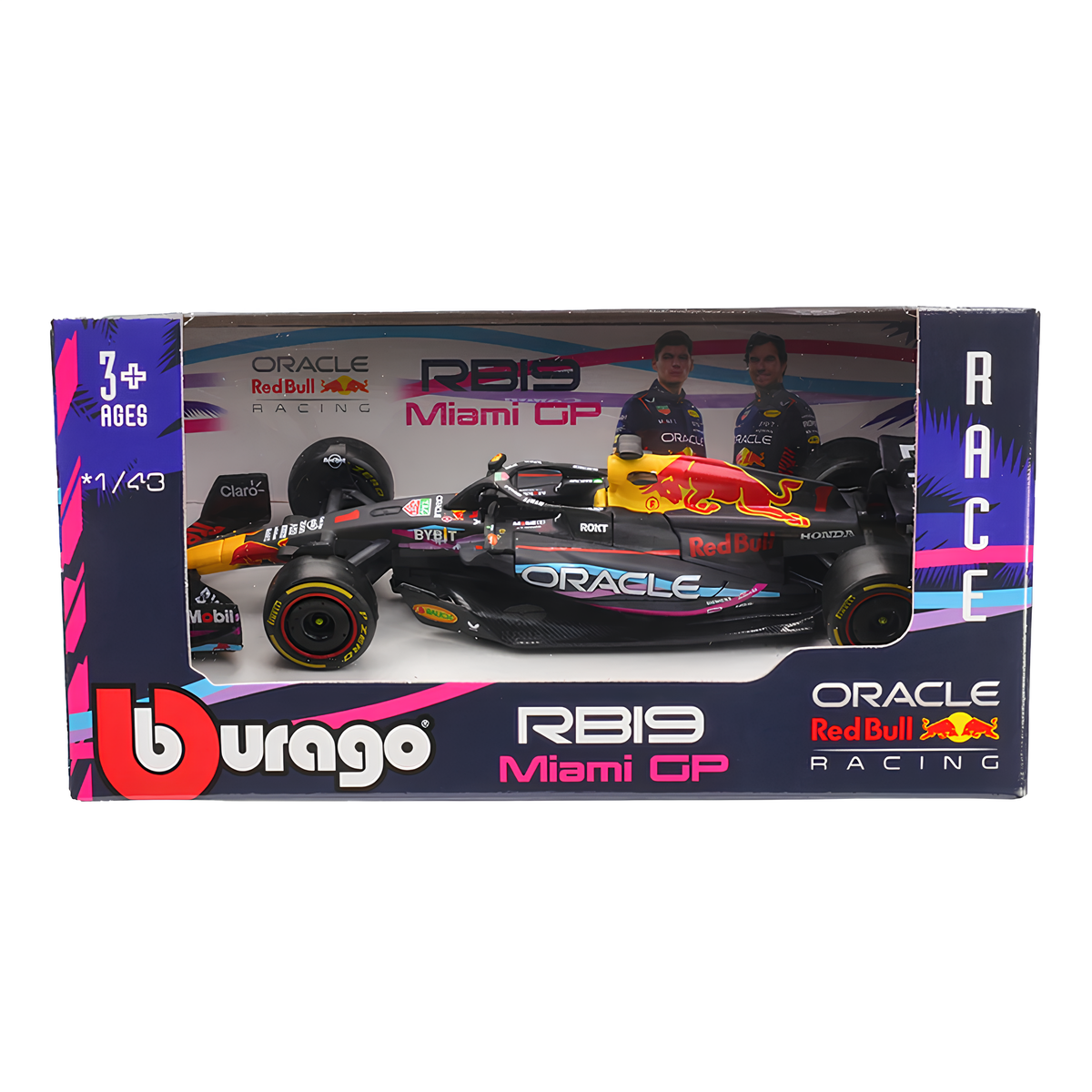 LANÇAMENTO (2023) F1 Miniatura Red Bull Racing RB19 Miami GP #1 Max Verstappen 1:43